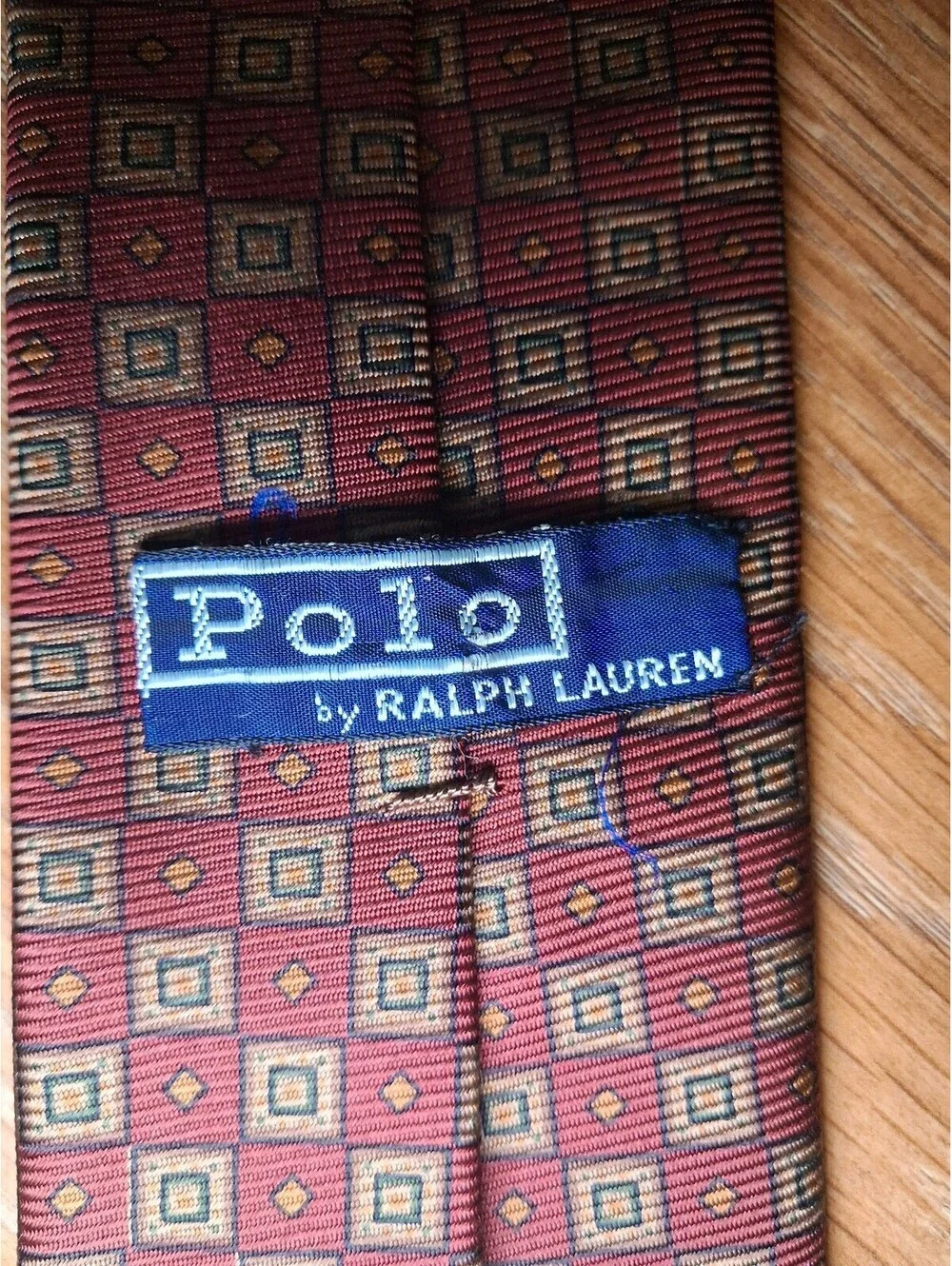 VINTAGE Polo Ralph Lauren Silk Tie Red Geometric Skinny Slim